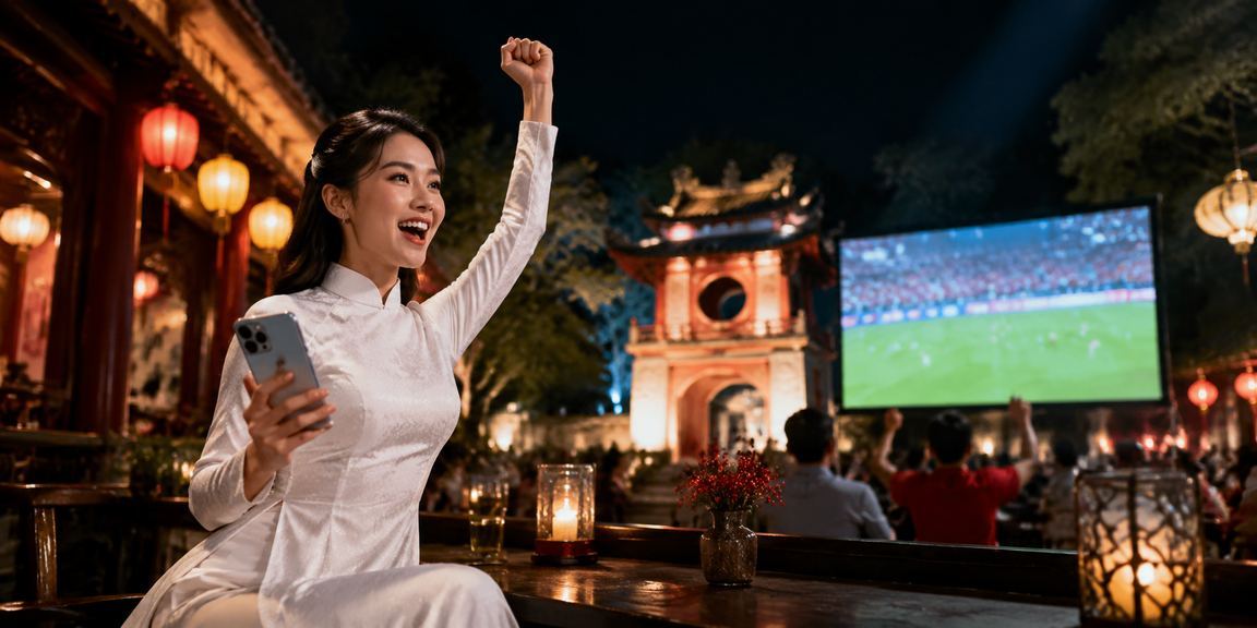 Người phụ nữ Hà Nội mặc áo dài đọc phân tích kèo cá cược và thống kê thể thao