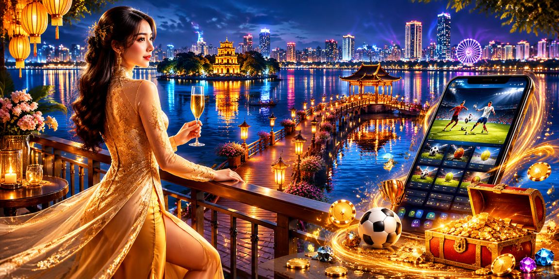 Người phụ nữ mặc áo dài Hà Nội xem kết quả xổ số và cá cược thể thao trên điện thoại
